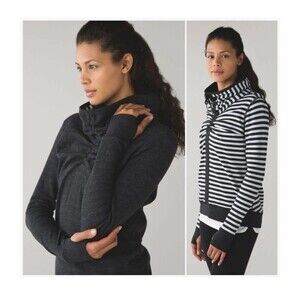 Lululemon size 4/6 in a cinch reversible heathered black and stripes sweatshirt